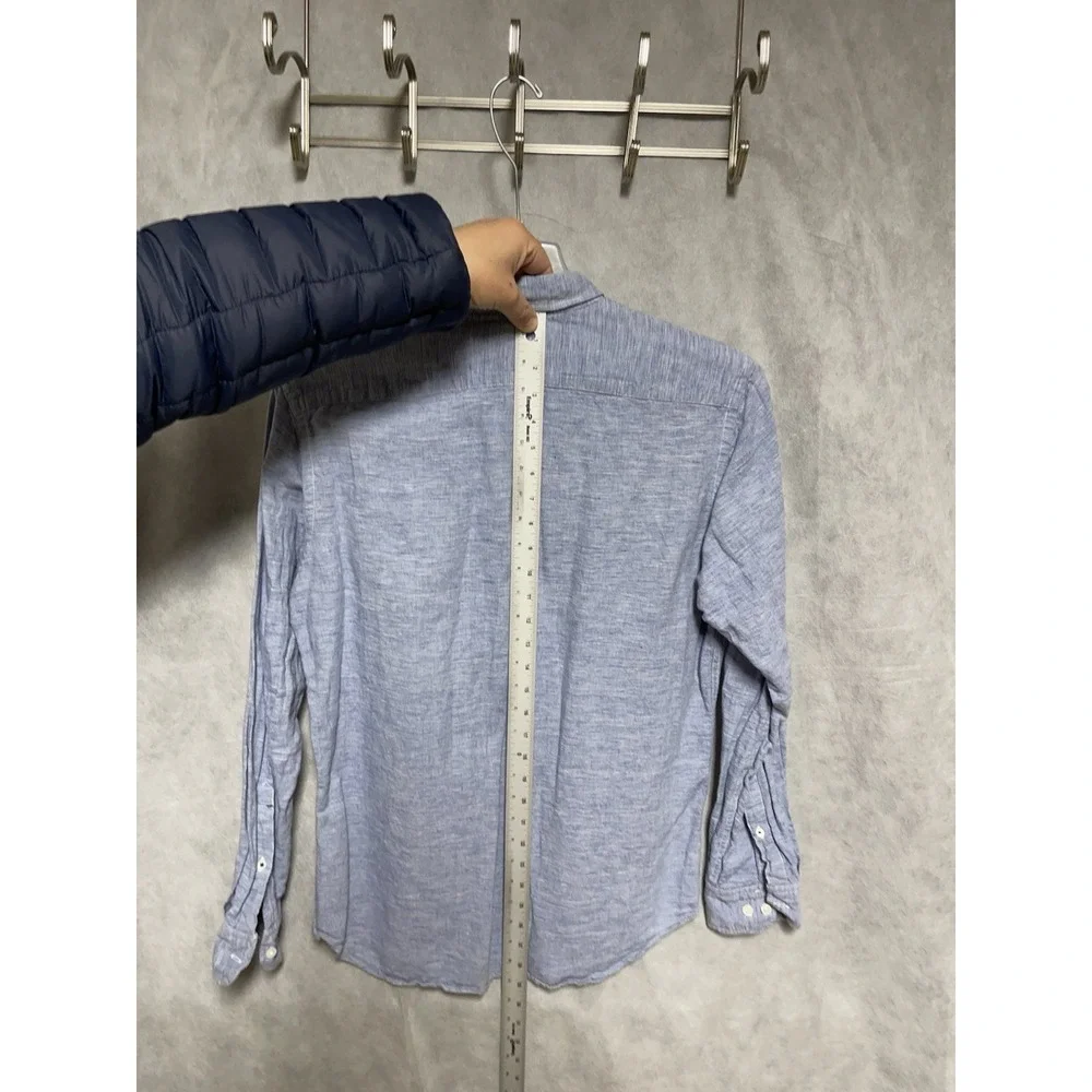 Banana Republic Shirt Men M Blue Linen Cotton Slim Button Up‎ Academia Vacation